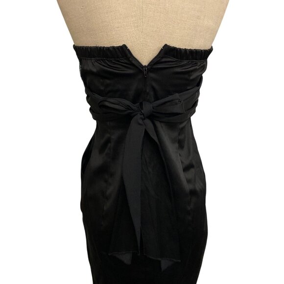 Ruby Rox Strapless Black Satin Mini Dress W/ Blue Sequins Bust & Bow Detail - Picture 5 of 8